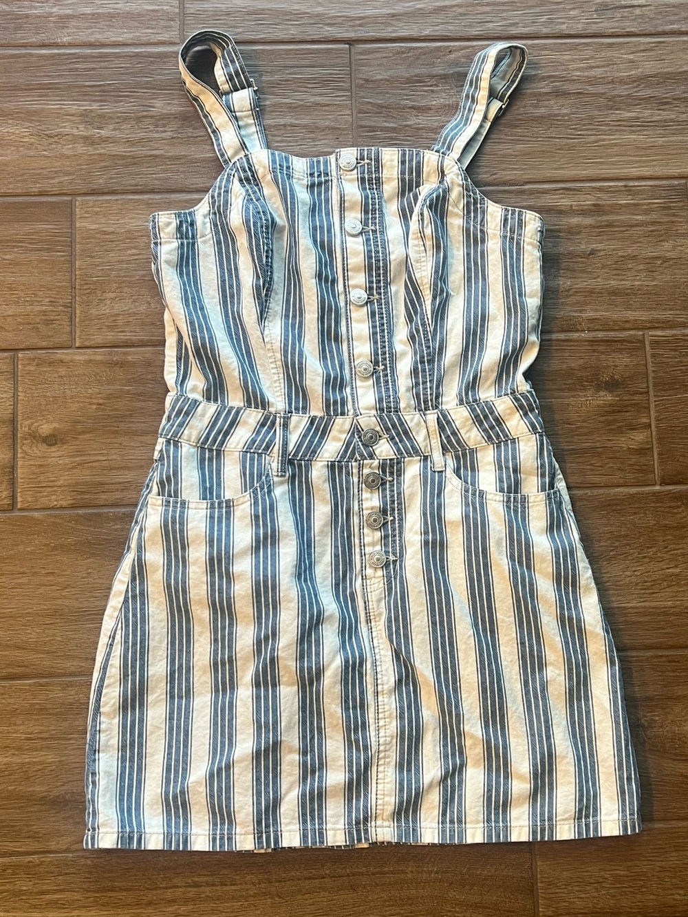 Rewash Blue and White Striped Button-Front Mini Dress